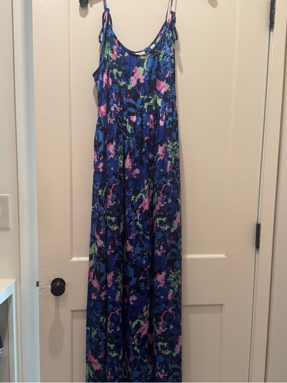 Women’s Blue Floral Maxi Dress with Pink & Green Accents